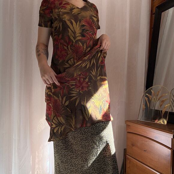 90s Karin Stevens Jungle Vibe Maxi Dress Cheetah Slip Lined Womens 10 Retro VTG - Picture 4 of 7